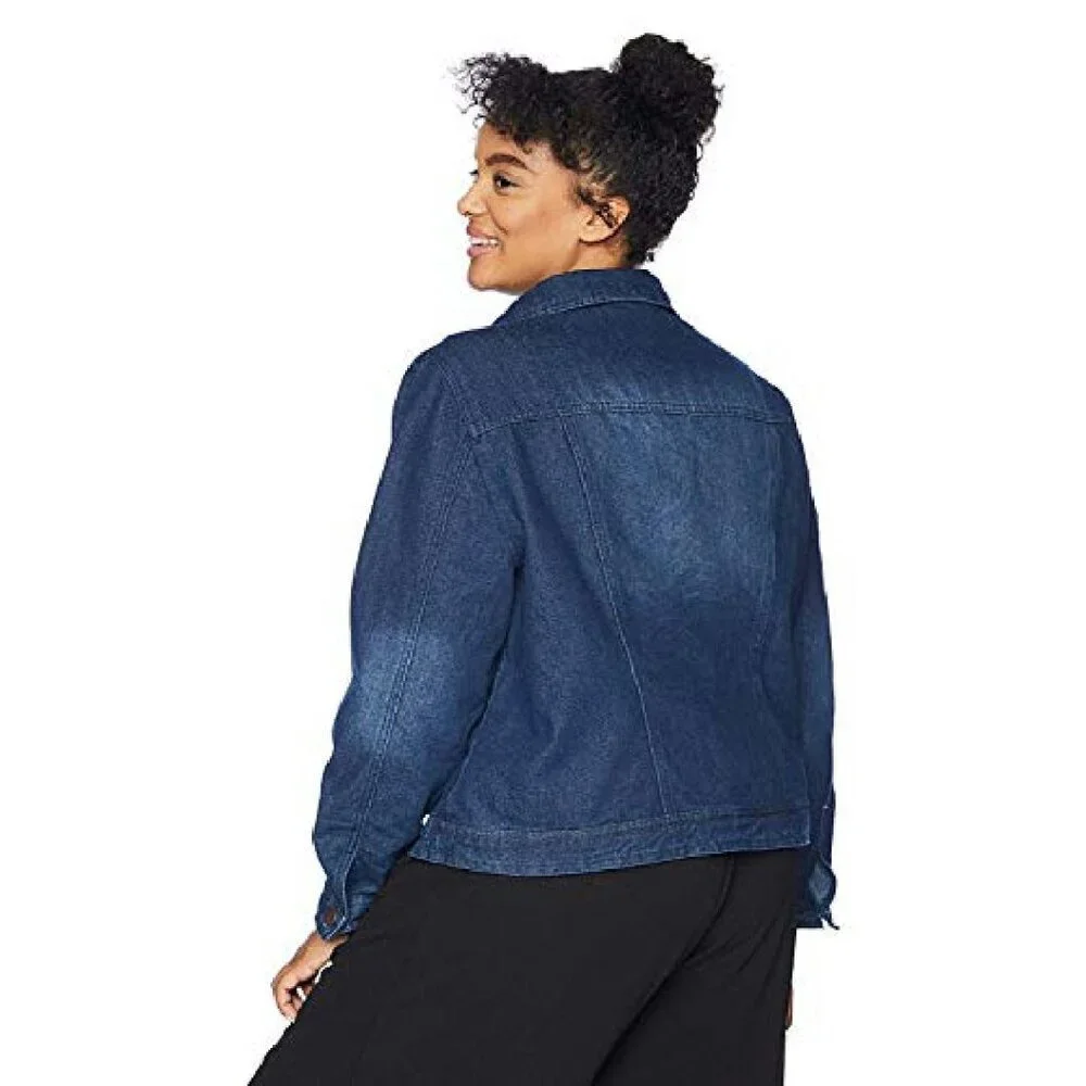 Plus Size Denim Jacket Regular Fit Button Pockets Casual Wear